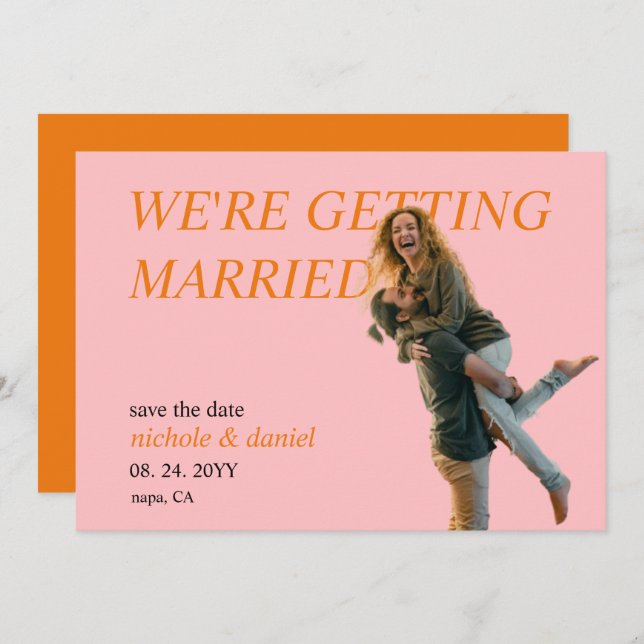 Custom Photo Vibrant Chic Wedding Save the Date  Einladung (Vorne/Hinten)