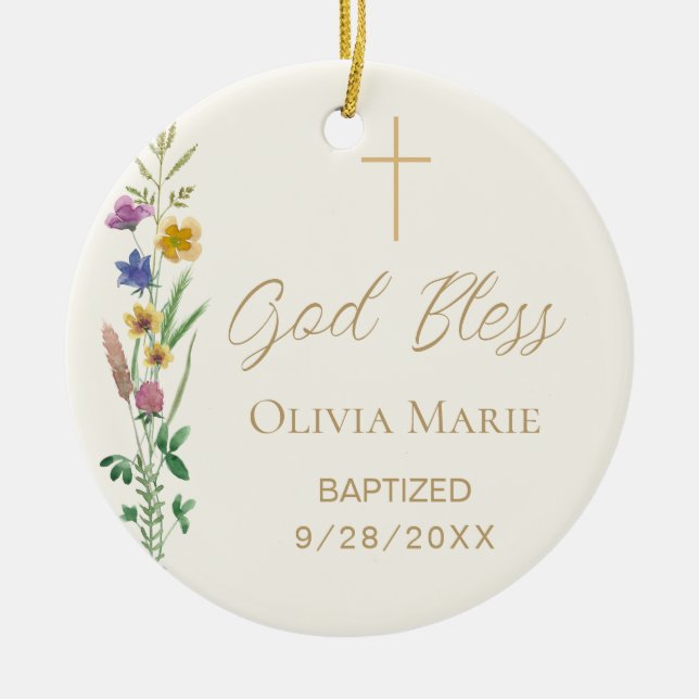 Custom Photo Wildflower Baptism  Keramik Ornament (Vorne)