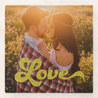Custom Photo with Gold Love Overlay Glasuntersetzer
