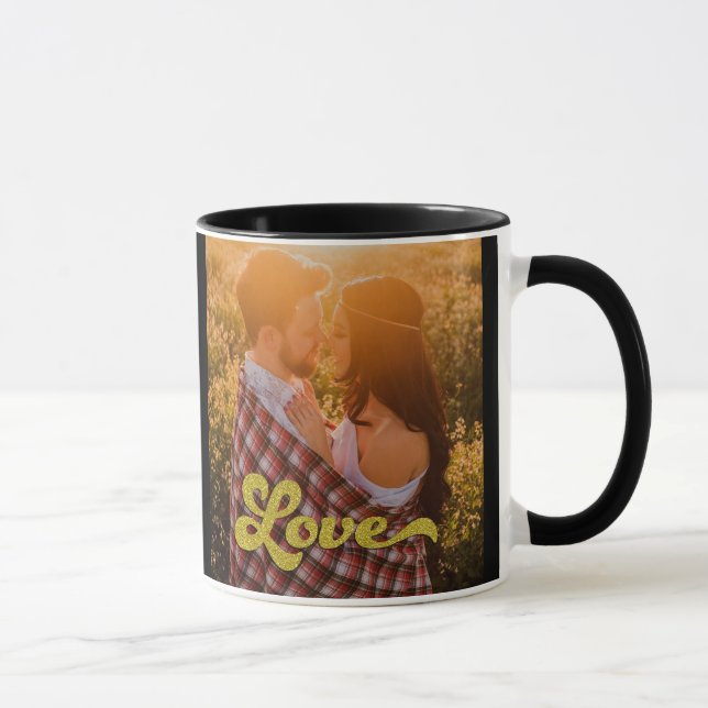 Custom Photo with Gold Love Overlay Tasse (Rechts)