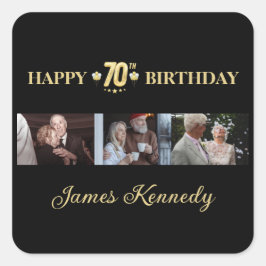 Custom photos black and gold 70th birthday party  quadratischer aufkleber