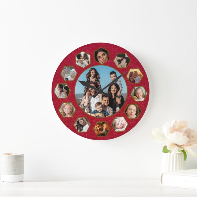Custom Photos Collage Clock | Gift for Christmas Große Wanduhr (Zuhause)