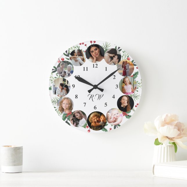 Custom Photos Collage Clock | Gift for Christmas Große Wanduhr (Zuhause)