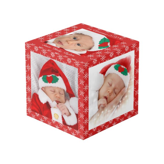 Custom Photos Santa Baby Red With Snowflakes SQ Würfel (Vorderseite Schrägansicht)