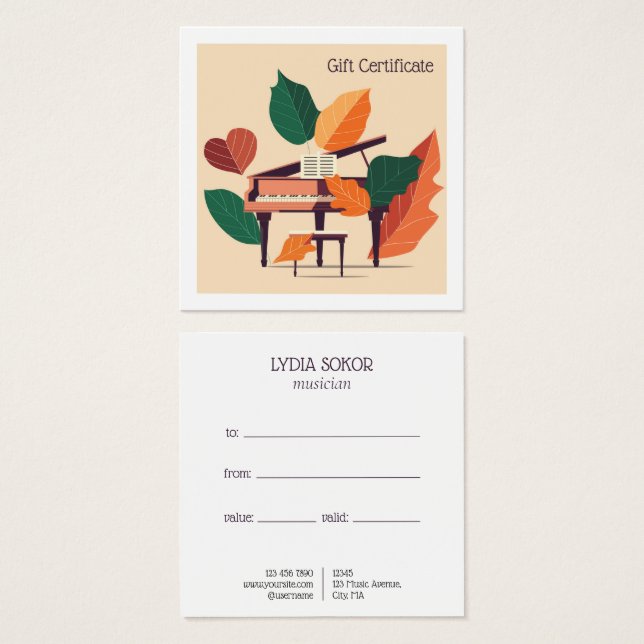 Custom Piano Music Lessons Gift Certificate (Vorne & Hinten)
