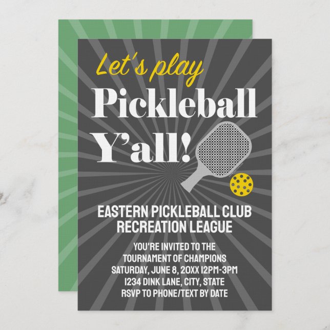 Custom Pickleball Invitations Tournament Team Club Einladung (Vorne/Hinten)