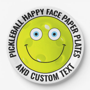 Custom Pickleball Party BLUE EYES Happy Face 9" Pappteller