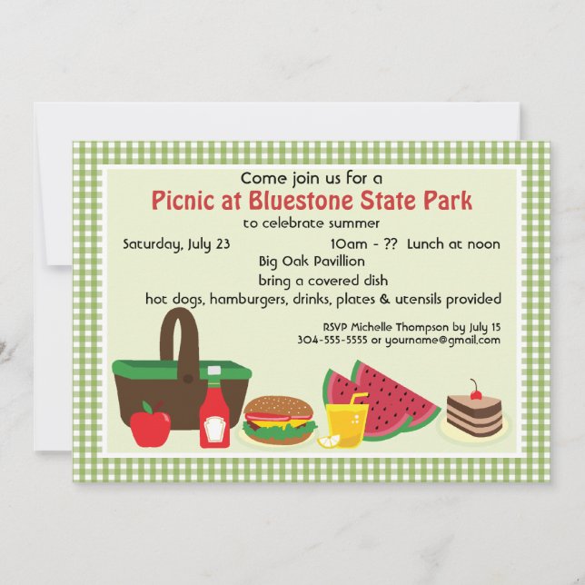Custom Picnic im Park Einladung (Vorderseite)