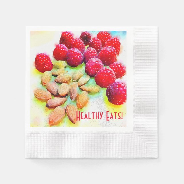 Custom Picnic Snack Raspberries Almonds Wasserfarb Serviette (Vorderseite)
