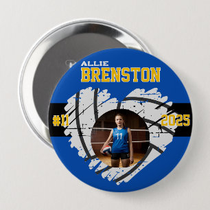 Custom Picture Blue Yellow Volleyball Player Button