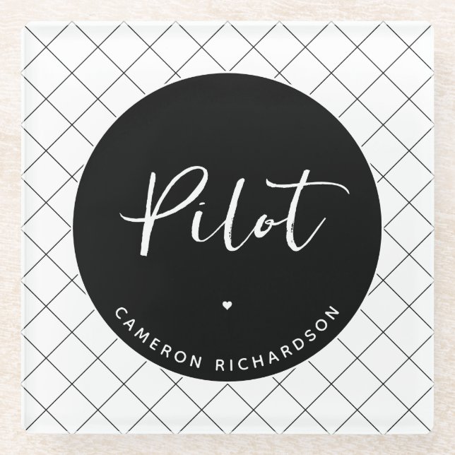 Custom Pilot Aviation School Abschluss Elegant Glasuntersetzer (Vorderseite)