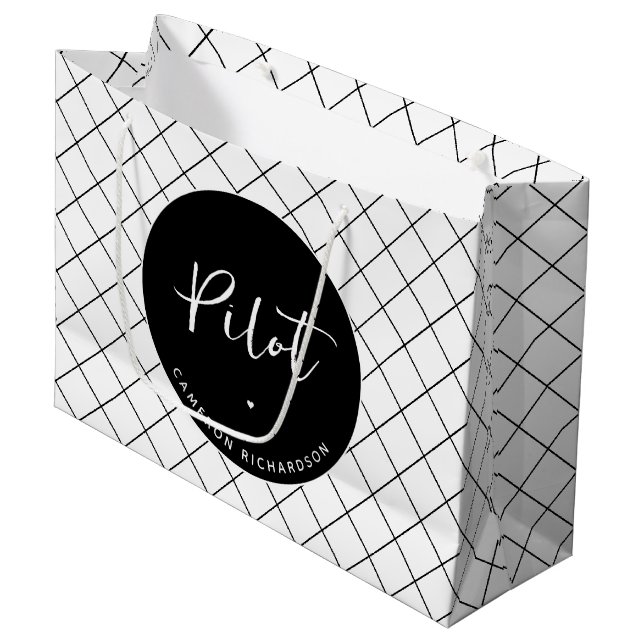 Custom Pilot Aviation School Abschluss Elegant Große Geschenktüte (Vorderseite Schrägansicht)