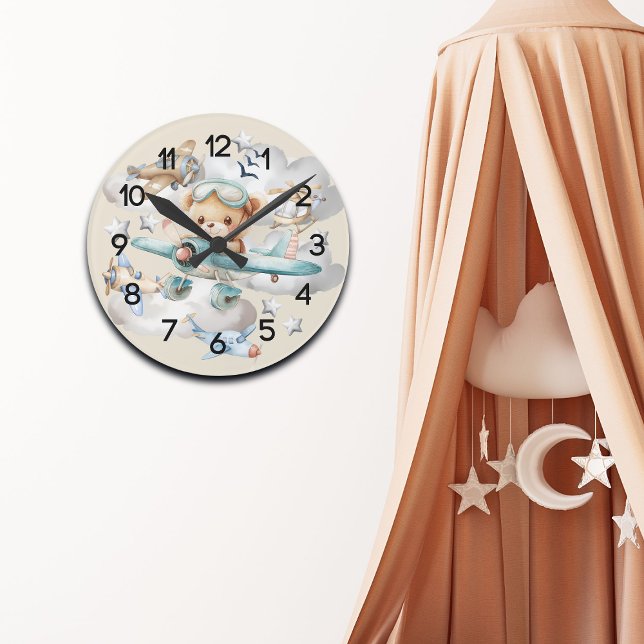 Custom Pilot Teddy Bär Kinderzimmer Runde Wanduhr (Von Creator hochgeladen)