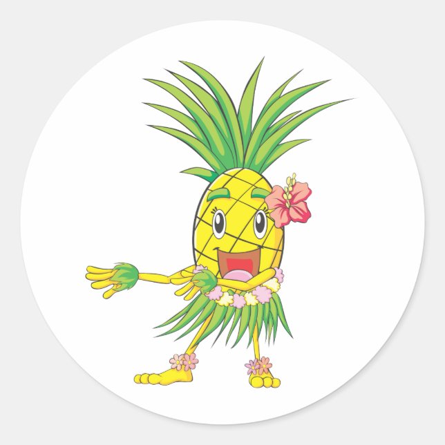Custom Pineappel Hula Dancer Tanz Runder Aufkleber (Vorderseite)