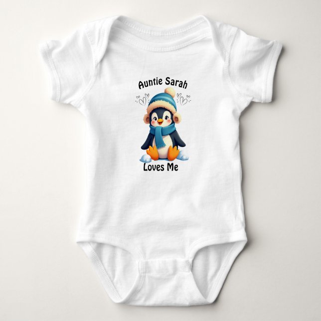Custom Pinguin Baby Anzug - Tante Sarah Lieben Me! Baby Strampler (Vorderseite)
