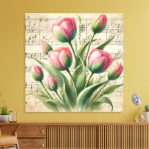 Custom Pink and Green Vintag Tulips Sheet Music
