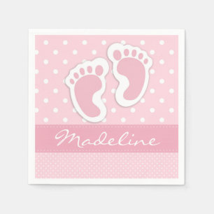 Custom Pink Baby Feet White Punkts Muster Serviette