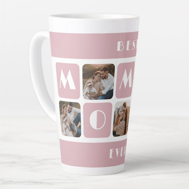 Custom Pink Best Mommy Ever Foto Latte Tasse (Linke Ecke)