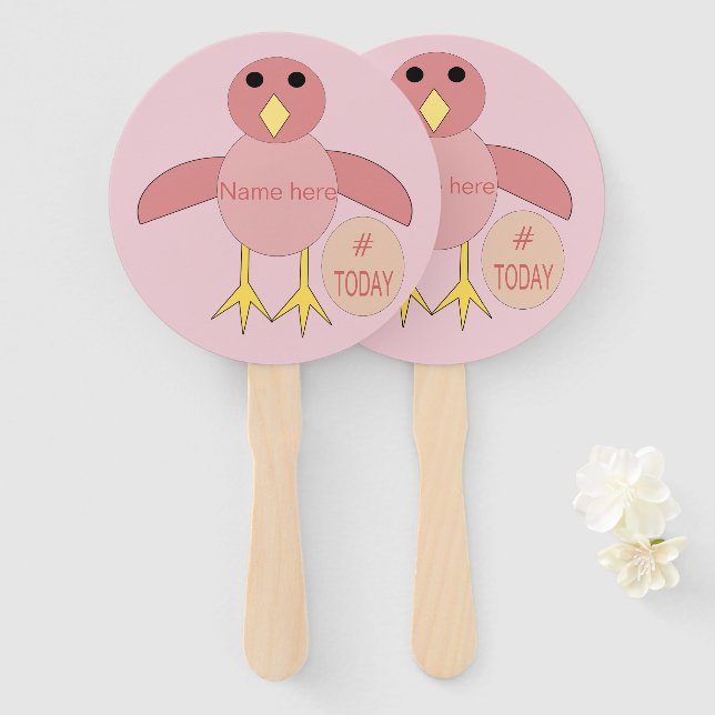 Custom Pink Birthday Girl Chick Hand Fan Fächer (Vorne und Hinten)