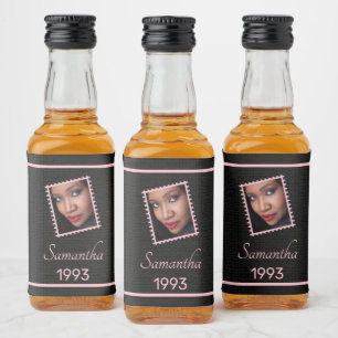 Custom Pink Black Foto Birthday Mini Alkoholflaschenetikett
