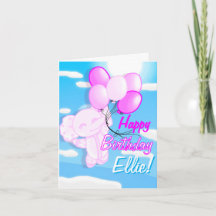 Custom Pink & Blue Niedlich Elephant Birthday Card