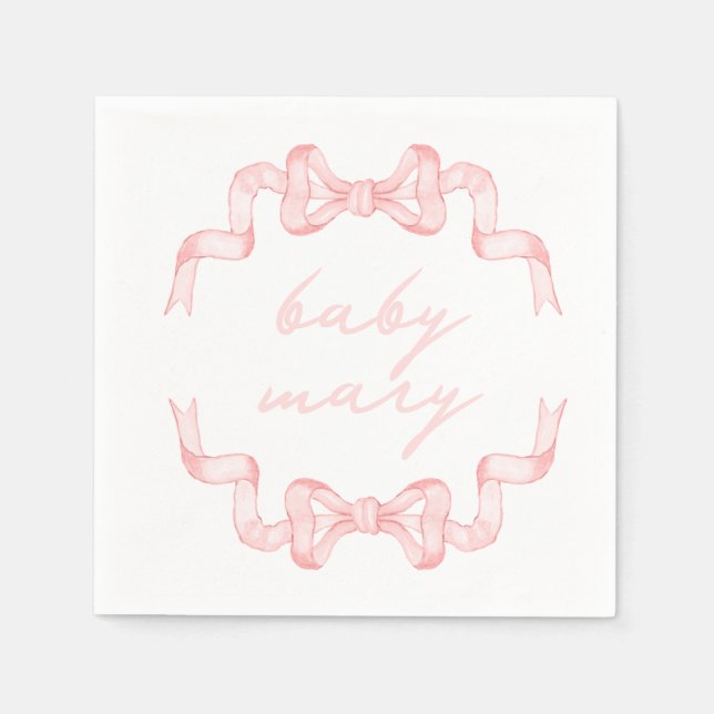 Custom Pink Bow Baby Dusche Napkins Serviette (Vorderseite)
