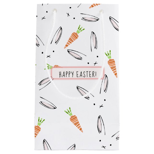 Custom Pink Bunny Rabbit and Carrot Pattern Basket Kleine Geschenktüte (Vorderseite)