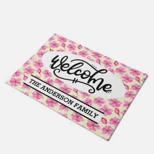 Custom Pink Cherry Blossom Blumenladen Willkommen Fußmatte