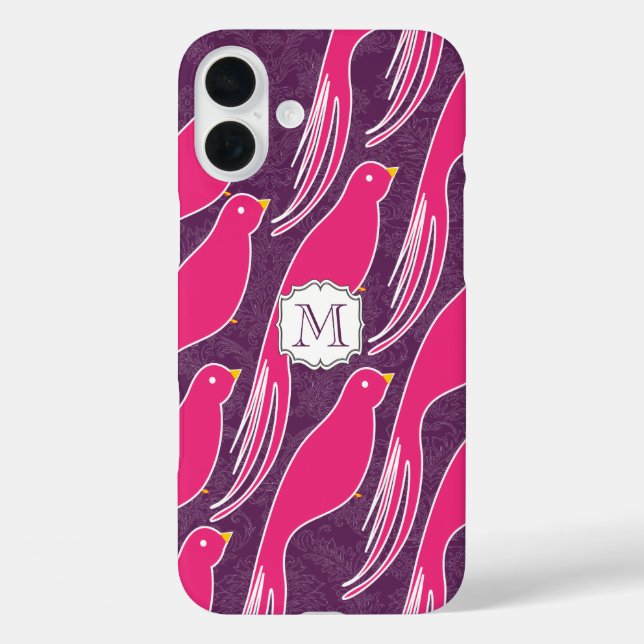 Custom Pink Eggplant Damask Love Bird Muster Case-Mate iPhone Hülle (Rückseite)