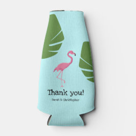 Custom Pink Flamingo Tropical Hochzeit in Urlaubso Flaschenkühler