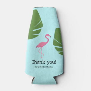 Custom Pink Flamingo Tropical Hochzeit in Urlaubso Flaschenkühler