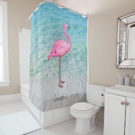 Custom Pink Flamingo Tropical Sandy Beach Modern Duschvorhang