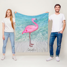 Custom Pink Flamingo Tropical Sandy Beach Modern Fleecedecke