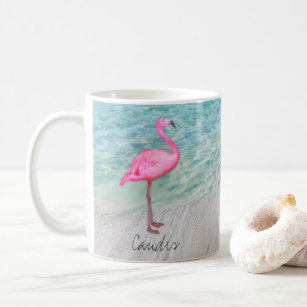 Custom Pink Flamingo Tropical Sandy Beach Modern Kaffeetasse