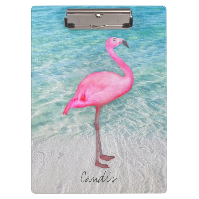 Custom Pink Flamingo Tropical Sandy Beach Modern Klemmbrett (Vorderseite)