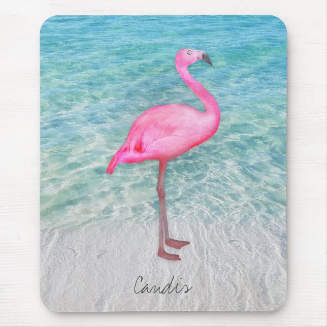 Custom Pink Flamingo Tropical Sandy Beach Modern Mousepad (Vorne)