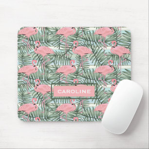 Custom Pink Flamingoes Green Palm Leafs Muster Mousepad