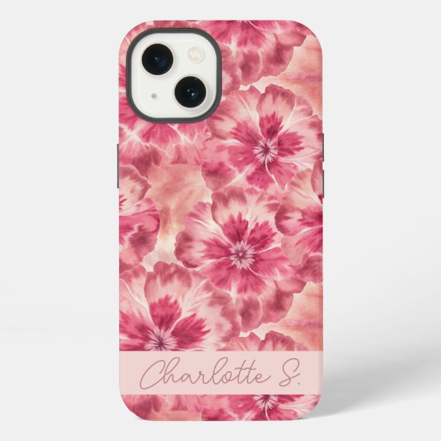 Custom Pink Floral Coquette iPhone Hülle (Rückseite)