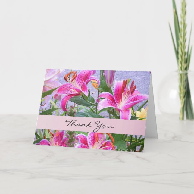 Custom Pink Floral Danke Karte (Vorderseite)