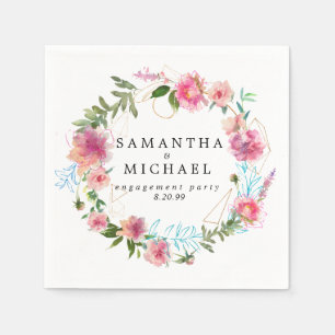 Custom Pink Floral & Gold Engagement Party Serviette
