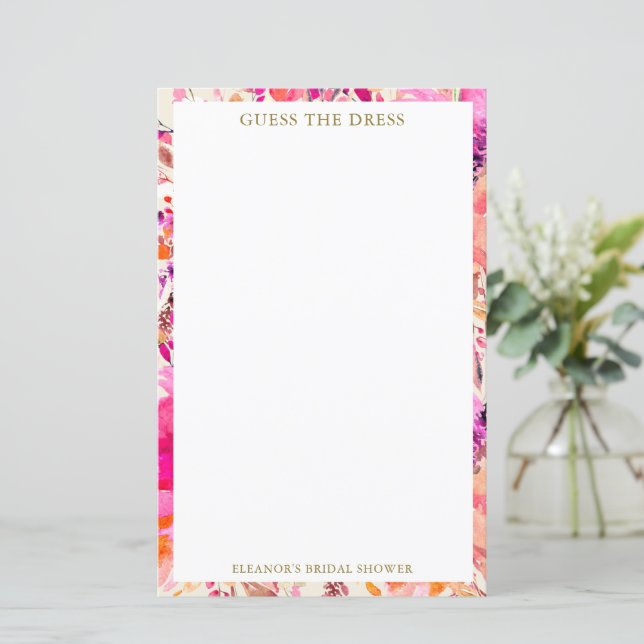 Custom Pink Floral Guess the Dress Bridal Game (Stehend Vorderseite)