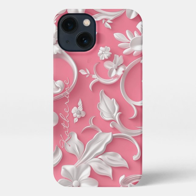 Custom Pink Floral iPhone Case| Niedlich| Rosa und Hülle (Rückseite)