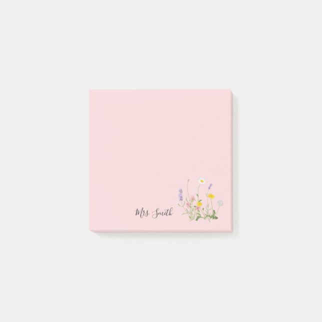 Custom Pink Floral Monogram Post-it Klebezettel (Vorderseite)