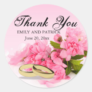 Custom Pink Floral Vielen Dank für Ihr Hochzeitsau Runder Aufkleber
