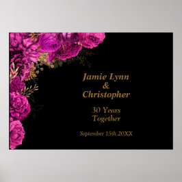 Custom Pink Floral Wedding Anniversary Poster