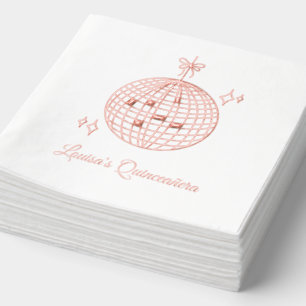 Custom Pink Foil Disco Ball Quinceñera Napkins Servietten Mit Folie