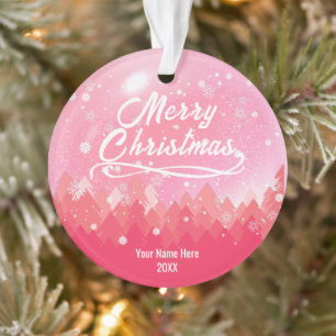 Custom Pink Friedlich Snow Forest Frohe Weihnachte Ornament