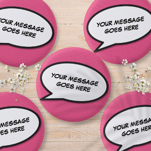 Custom Pink Fun Comic Book Speech Blase Button