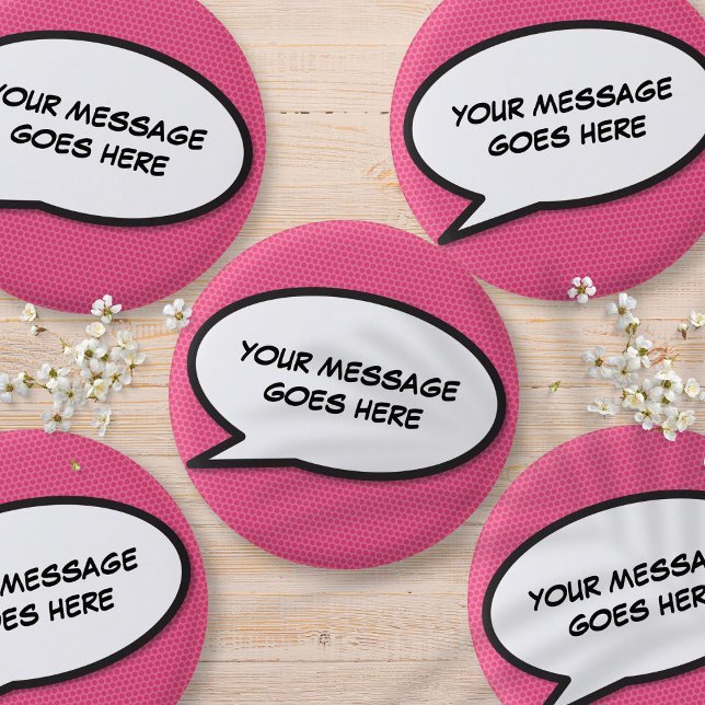 Custom Pink Fun Comic Book Speech Blase Button (Von Creator hochgeladen)