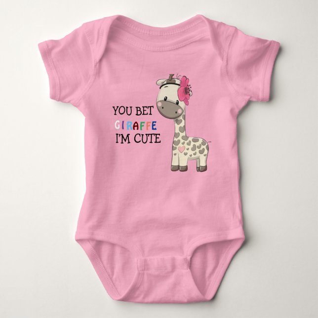 Custom Pink Girl Giraffe Baby Bodysuit Baby Strampler (Vorderseite)